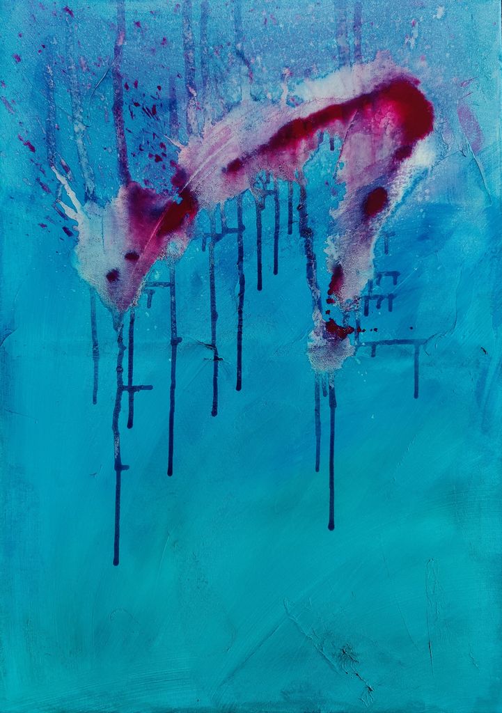 Schuss ins Blaue Mixed media auf Leinwand 50 x 70 cm verfügbar